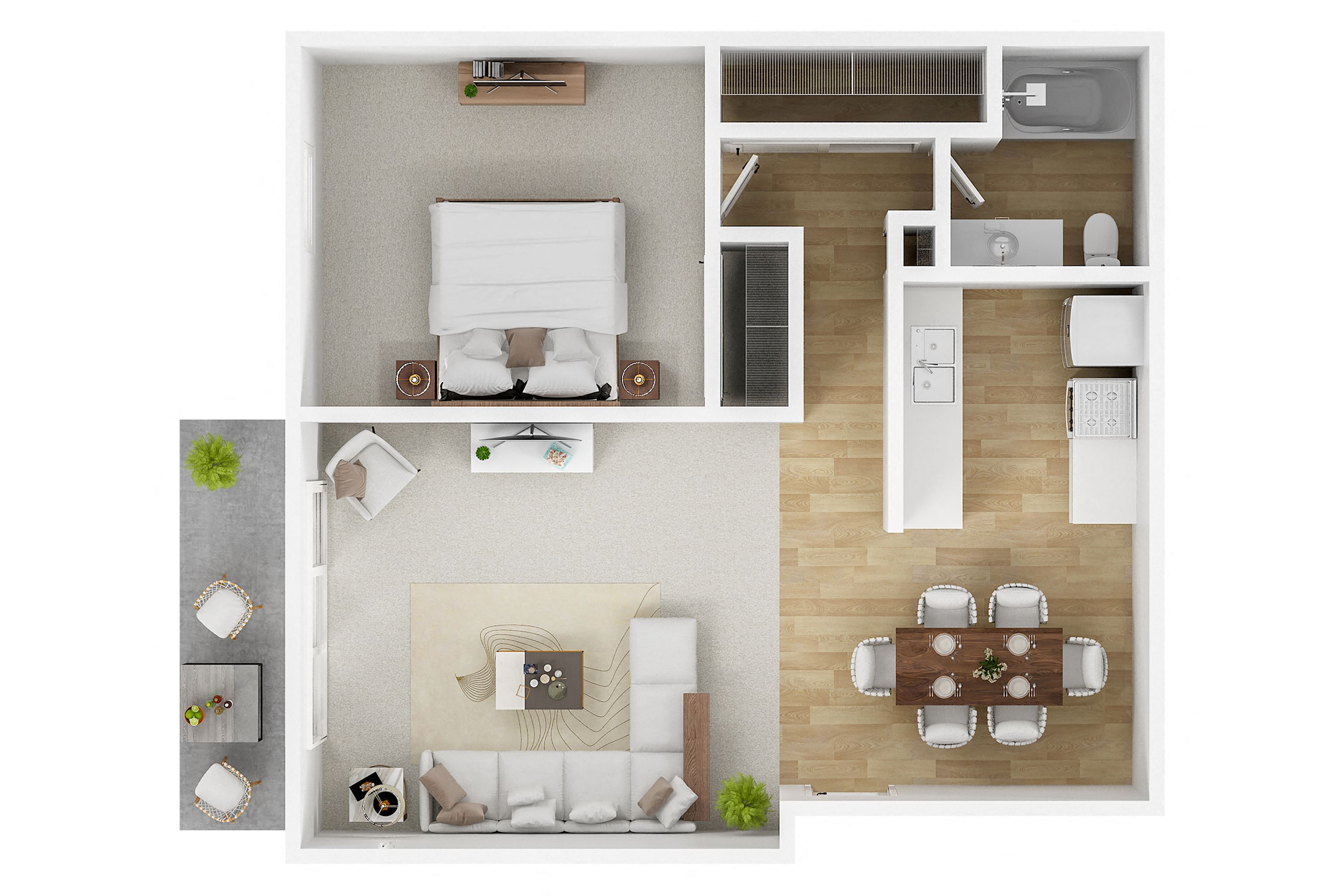 Floor plan for 1 bed, 1 bath, 764 sqft